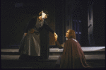 Actors Robin Moseley and Jay O. Sanders in a scene from the New York Shakespeare Festival production of the play "King John" at the Delacorte Theatre in Central Park (New York)