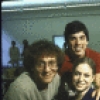 Actors (L-R) Lonny Price, James Weissenbach (withdrew fr. production) & Ann Morrison w. (back, clockwise fr. L) George Furth, Ron Field, Jonathan Tunick, Stephen Sondheim & Harold Prince during first day of rehearsals for the Broadway musical "Merrily We Roll Along." (New York)