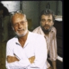 Director Harold Prince (L) & composer/ lyricist Stephen Sondheim (R) during first day of rehearsals for the Broadway musical "Merrily We Roll Along." (New York)