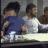 (fr., L-R) Casting director Joanna Merlin, composer/lyricist Stephen Sondheim, director Harold Prince & book writer George Furth during casting session for the Broadway musical "Merrily We Roll Along." (New York)
