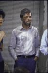(L-R) Casting director Joanna Merlin & composer/lyricist Stephen Sondheim during casting session  for the Broadway musical "Merrily We Roll Along." (New York)