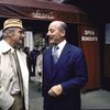 Actor Jack Lemmon w. restaurant proprietor Vincent Sardi  in slides for use onstage  in the Broadway play "Tribute." (New York)