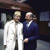 Actor Jack Lemmon w. restaurant proprietor Vincent Sardi  in slides for use onstage  in the Broadway play "Tribute." (New York)