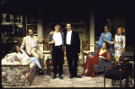 Actors (L-R) Julie Dretzin, Robert Klein, Patrick Fitzgerald, John Vickery, Jane Alexander (seated), Frances McDormand and Madeline Kahn in a scene from the Lincoln Center Theater production of the play "The Sisters Rosensweig" (New York)