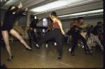 Actor Gregory Hines (C) w. cast members in a rehearsal shot fr. the Broadway musical "Jelly's Last Jam." (New York)