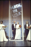 Actors Pat Hingle and Barbara Barrie (C) with cast members in a scene from the Broadway musical "The Selling Of The President" (New York)