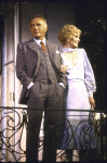 Actors Kathryn Walker & Richard Burton in a scene fr. the Broadway production of the play "Private Lives." (New York)