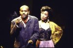 Actors (L-R) Mike Hodge & Amber Kain in a scene fr. the Playwrights Horizons' production of the play "The Heliotrope Bouquet By Scott Joplin & Lous Chauvin." (New York)