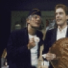 Actors (L-R) Ron Leibman, William Atherton and Anita Gillette in a scene from the New York Shakespeare Festival production of the play "Rich And Famous" (New York)