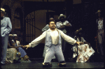 Actor Donnie Ray Albert (fr.) w. cast members in a scene fr. the Houston Grand Opera production on Broadway of the opera "Porgy And Bess." (New York)