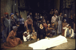 Actress Betty D. Lane (C, standing) w. cast members  in a scene fr. the Houston Grand Opera production on Broadway of the opera "Porgy And Bess." (New York)