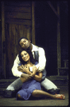 Actors Robert Mosley & Irene Oliver in a scene fr. the Houston Grand Opera production on Broadway of the opera "Porgy And Bess." (New York)
