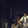 Actors (standing) Donnie Ray Albert & Clamma Dale w. cast members in a scene fr. the Houston Grand Opera production on Broadway of the opera "Porgy And Bess." (New York)