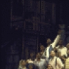Actors (standing) Donnie Ray Albert & Clamma Dale w. cast members in a scene fr. the Houston Grand Opera production on Broadway of the opera "Porgy And Bess." (New York)