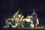 Actors (standing) Donnie Ray Albert & Clamma Dale w. cast members in a scene fr. the Houston Grand Opera production on Broadway of the opera "Porgy And Bess." (New York)