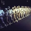 Cast in a scene fr. the Los Angeles production of the musical "A Chorus Line." (New York)