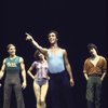 Actors (L-R) Steve Baumann, Mitzi Hamilton, Timothy Scott & Tommy Aguilar in a scene fr. the Toronto/London productions of the musical "A Chorus Line." (Toronto)