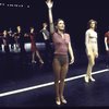 Actresses (fr., L-R) Jean Fraser, Jane Summerhays & Miriam Welch w. cast members in a scene fr. the Toronto/London productions of the musical "A Chorus Line." (Toronto)