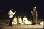 Actors (L-R) Zeljko Ivanek, Rebecca Miller, Natasha Parry, Stephanie Roth, Erland Josephson and Brian Dennehy (lying) in a scene from the Brooklyn Academy of Music's production of the play "The Cherry Orchard" (Brooklyn)