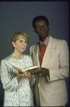 Actors Julie Harris and Brock Peters in a publicity shot from the touring production of the play "Driving Miss Daisy" (New York)