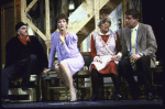 Actors (L-R) Douglas Seale, Linda Thorson, Dorothy Loudon & Brian Murray in a scene fr. the Broadway production of the play "Noises Off." (New York)