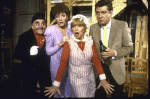 Actors (L-R) Douglas Seale, Linda Thorson, Dorothy Loudon & Brian Murray in a scene fr. the Broadway production of the play "Noises Off." (New York)