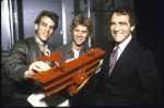 (L-R) Director Des McAnuff, actor Barry Bostwick (withdrew from production) and producer Joseph Papp in a publicity shot from the New York Shakespeare Festival's production of the play "The Death of Baron Von Richtofen As Witnessed From Earth" (New York)