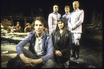 Director Des McAnuff and actor John Vickery (front, L-R) with (standing) actors Bob Gunton, Brent Barrett and Jeffrey Jones and (back, L-R) Mark Linn-Baker and Robert Joy in a company shot from the New York Shakespeare Festival's production of the play "The Death of Ba ron Von Richtofen As Witnessed From Earth" (New York)