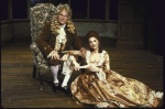 Actors E G Marshall and Tovah Feldshuh in a scene from Roundabout Theatre's production of the play "She Stoops To Conquer" (New York)