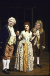 Actors (L-R) Gordon Chater, Tovah Feldshuh and E G Marshall in a scene from Roundabout Theatre's production of the play "She Stoops To Conquer" (New York)
