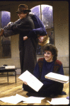 Actors (L-R) Christopher Collet (carrying Ward Saxton) and Mary Lou Rosato in a scene from the New York Shakespeare Festival's production of the play "Coming Of Age In Soho" (New York)