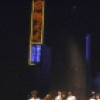 Actor Philip Casnoff (seated C) w. cast in a scene fr. the Broadway musical "Chess." (New York)