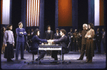 Actors (Front L-R) Judy Kuhn, Dennis Parlato, Philip Casnoff, Paul Harman, David Carroll, Harry Goz & Marcia Mitzman in a scene fr. the Broadway musical "Chess." (New York)