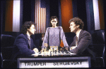 Actors (L-R) Philip Casnoff, Judy Kuhn & David Carroll in a scene fr. the Broadway musical "Chess." (New York)