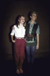 First family member Amy Carter (L) w. actress Sandy Duncan backstage after a performance of the Broadway revival of the musical "Peter Pan." (New York)