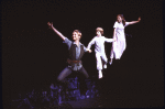 Actors (L-R) Sandy Duncan, Jonathan Ward & Marsha Kramer flying in a scene fr. the Broadway revival of the musical "Peter Pan." (New York)