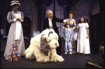 Actors (L-R) Maggy Gorrill, James Cook (as Nana the dog), George Rose, Jonathan Ward, Beth Fowler & Marsha Kramer in a scene fr. the Broadway revival of the musical "Peter Pan." (New York)