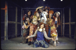 Actors (L-R) Jeffrey Mylett, Herb Simon, Robin Lamont, Lamar Alford, Joanne Jonas, Sonia Manzano, Peggy Gordon and Gilmer McCormick (front) in a scene from the Off-Broadway musical "Godspell." (New York)