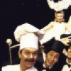 Actors (Front L-R) Walter Bobbie, Eric Weitz, David Garrison & Brent Spiner in a scene fr. the Broadway musical "A History of the American Film." (New York)