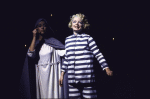 Actresses (L-R) Maureen Anderman & April Shawhan in a scene fr. the Broadway musical "A History of the American Film." (New York)
