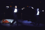 Actors (L-R) David Garrison & Eric Weitz in a scene fr. the Broadway musical "A History of the American Film." (New York)