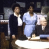 Actors (L-R) Kim Yancey, Starletta DuPois, John Fiedler, Jim Pickens, Jr. (rear), Richard Habersham and Olivia Cole in a scene from the Roundabout Theater Co.'s production of the play "A Raisin in the Sun." (New York)