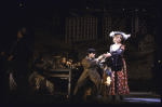 Actress Angela Lansbury (R) w. cast in a scene fr. the Broadway musical "Sweeney Todd." (New York)
