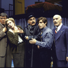Actors (L-R) Anne Bobby, Brian Murray, Nancy Marchand, Robert Stattel, Peter MacNicol and Keene Curtis in a scene from the Roundabout Theater Co.'s production of the play "Black Comedy " (New York)