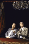 Actors (L-R) David Healy and Simon Jones in a scene from the Roundabout Theater Co.'s production of the play "The Real Inspector Hound" (New York)