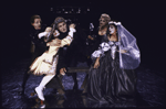 Actors (L-R) Anthony Heald, Caitlin Clarke, Christopher Reeve, Mary Elizabeth Mastrantonio and Dana Ivey in a scene from the Circle in the Square production of the play "The Marriage of Figaro." (New York)