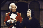 Actors Margaret Hamilton and Cyril Ritchard in a scene from the American Shakespeare Festival's production of the play "The Devil's Disciple." (Stratford)