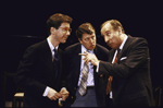 Actors (L-R) Spike McClure, Bill Buell & Christopher Benjamin in a scene fr. the Circle in the Square production of the play "Taking Steps." (New York)