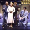 Actors (L-R) George Coe, Madeline Kahn, Dean Dittman & Kevin Kline in a scene fr. the Broadway musical "On the Twentieth Century." (New York)