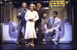 Actors (L-R) George Coe, Madeline Kahn, Dean Dittman & Kevin Kline in a scene fr. the Broadway musical "On the Twentieth Century." (New York)